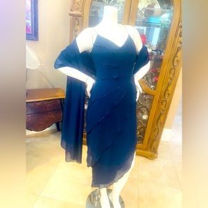 Vintage Tallulah England Navy Silk Beaded Dress & Scarf Sz 4